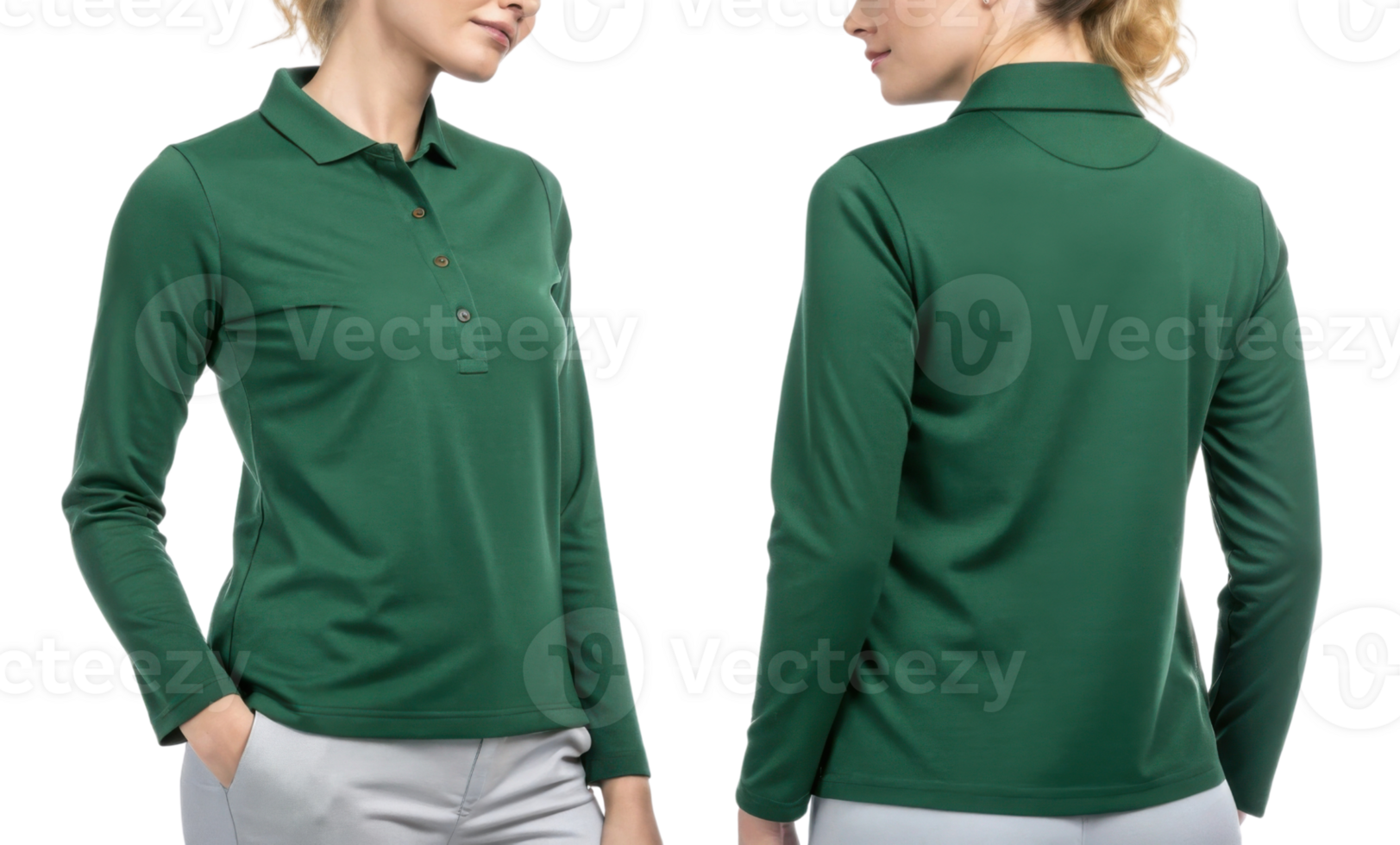stylish long sleeve polo shirt template in rich green color, perfect for casual or semi formal occasions, showcasing comfort and elegance png