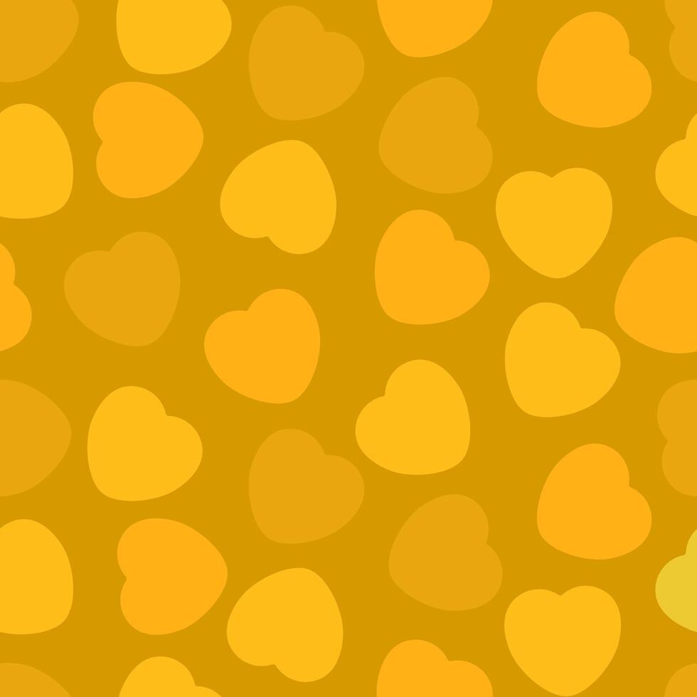 Vibrant Candy Hearts Pattern With Orange, Yellow, and Gold Hearts on Yellow Background vector