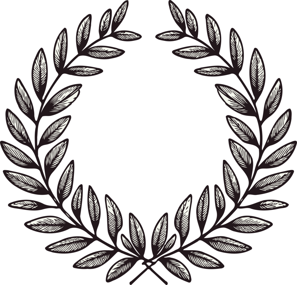 A wreath with a green leaves and a symbol for the winner of the contest. Laurel wreath icon. Laurel wreath icon. Black and White Wreath png