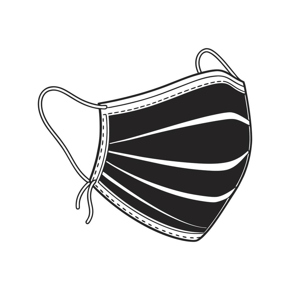 A black and white illustration of a surgical mask vector