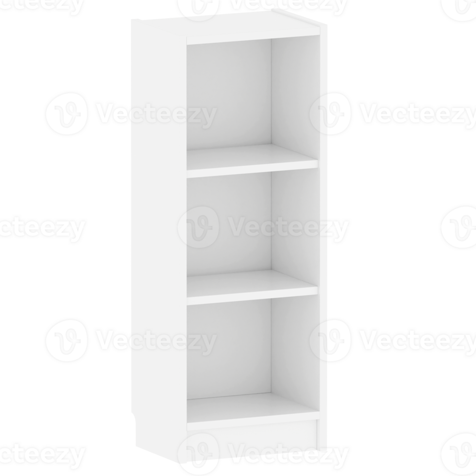 Render white small bookshelf with transparent background png