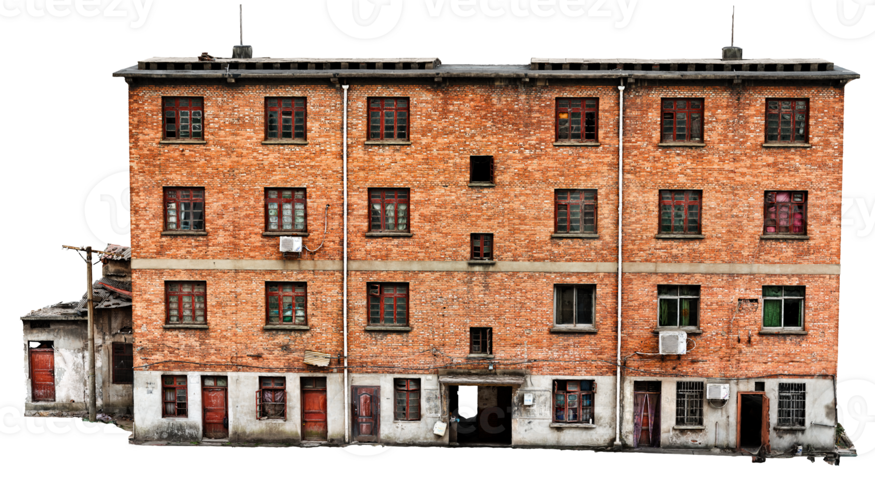 3d render old brick building with transparent background png