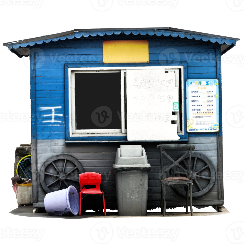Render blue wooden kiosk with transparent background png