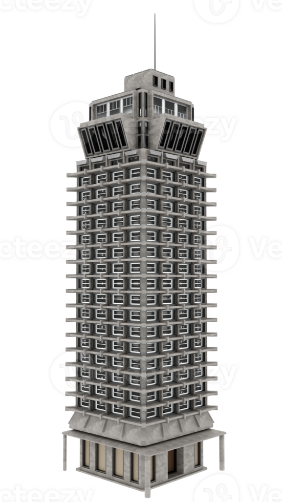 3d render brutalist skyscraper with transparent background png