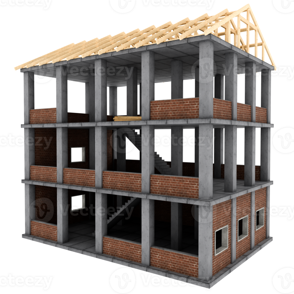 Render under construction building with transparent background png