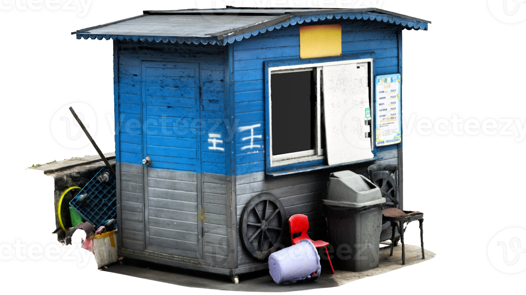 3d render blue wooden kiosk with transparent background png