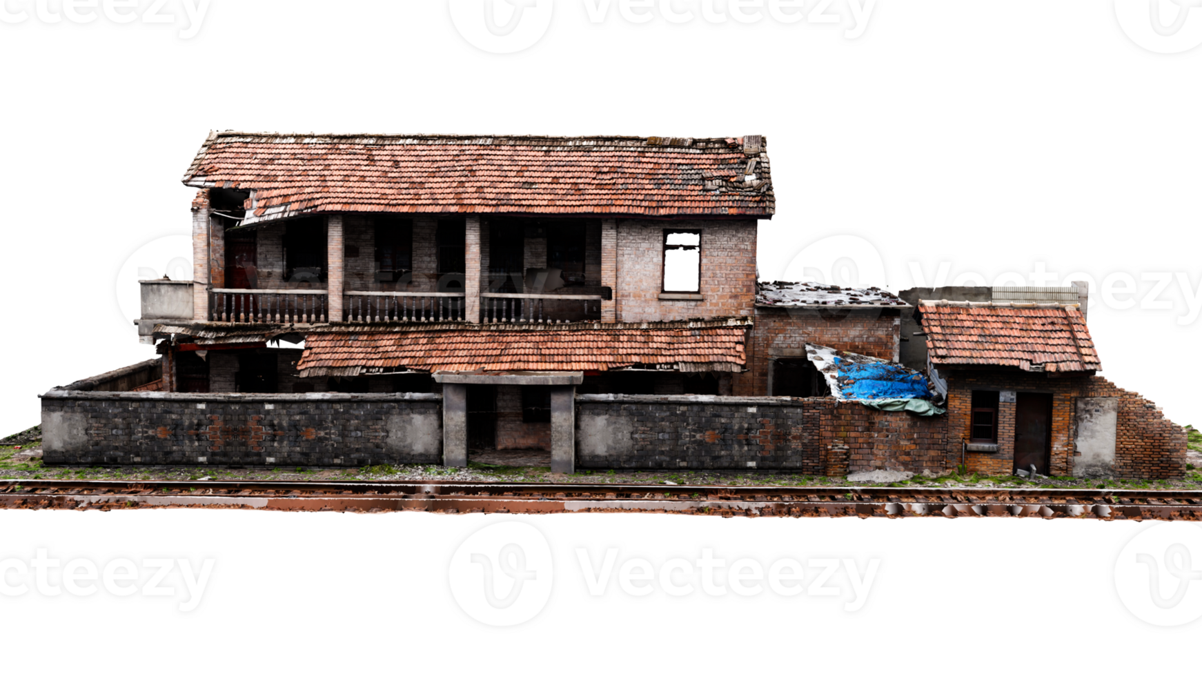 3d render abandoned old house with transparent background png