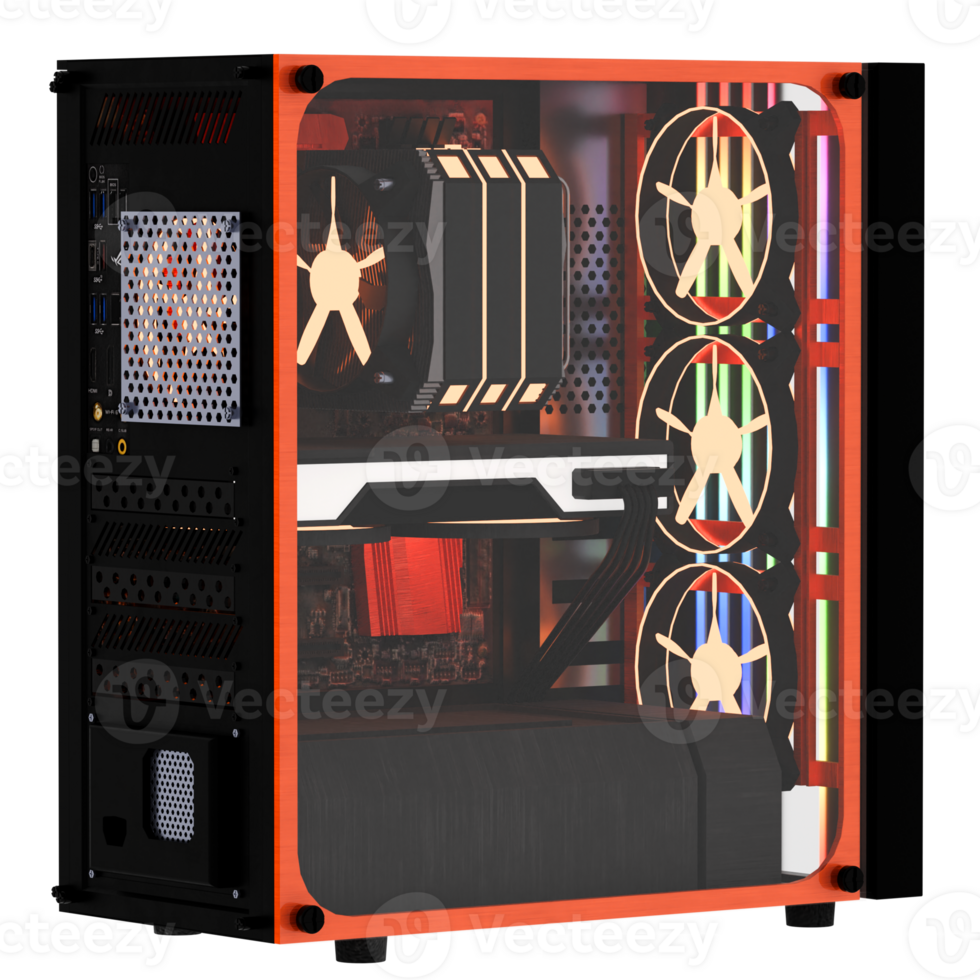 3d render gaming pc case with transparent background png