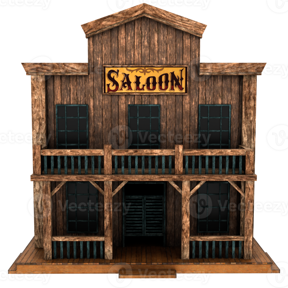 3d render old west saloon with transparent background png