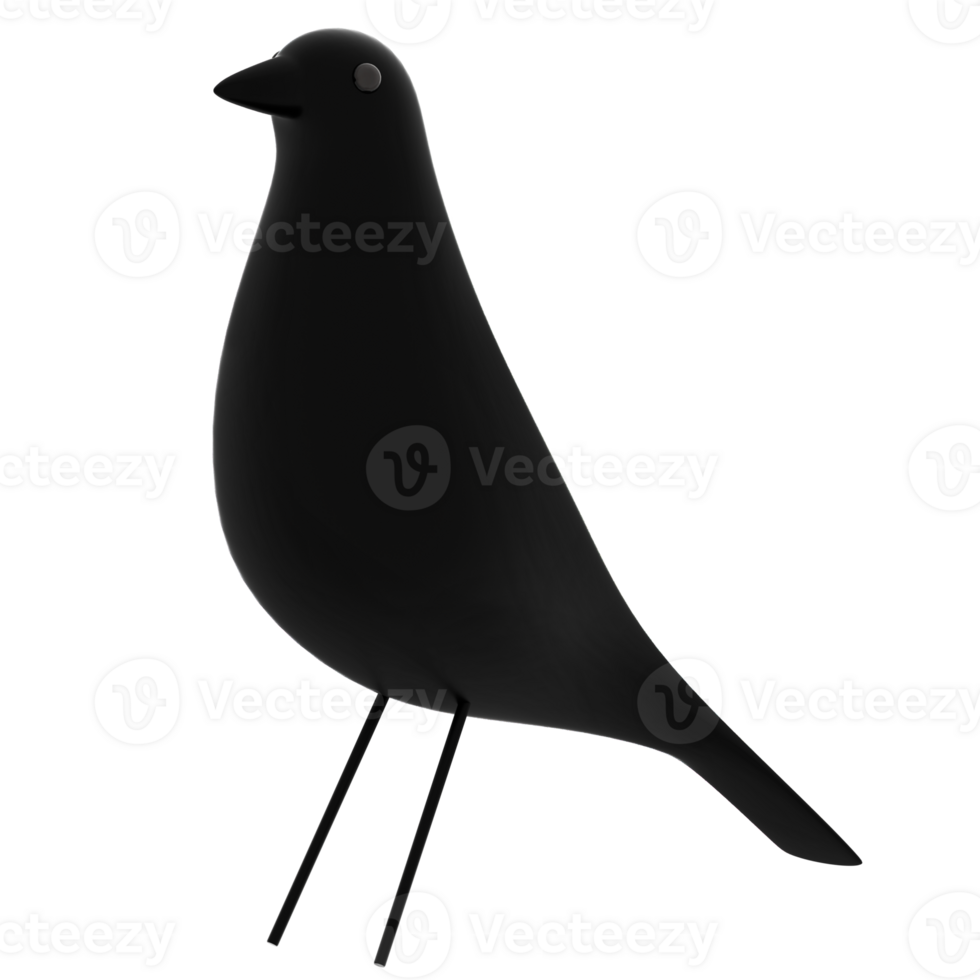 3d render black bird with transparent background png