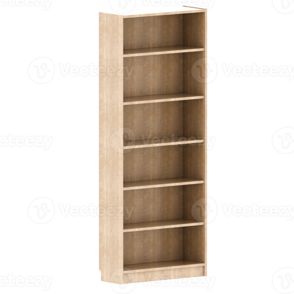3d render wooden big bookshelf with transparent background png