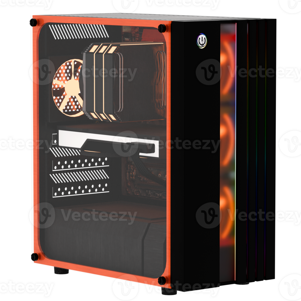 Render gaming pc case with transparent background png