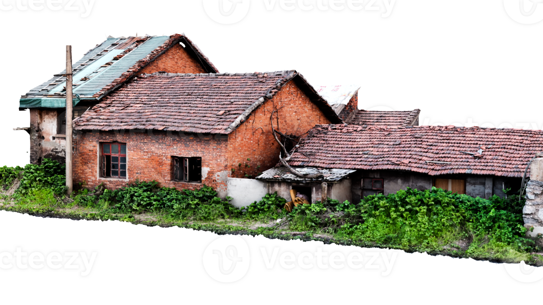 3d render abandoned brick house with transparent background png