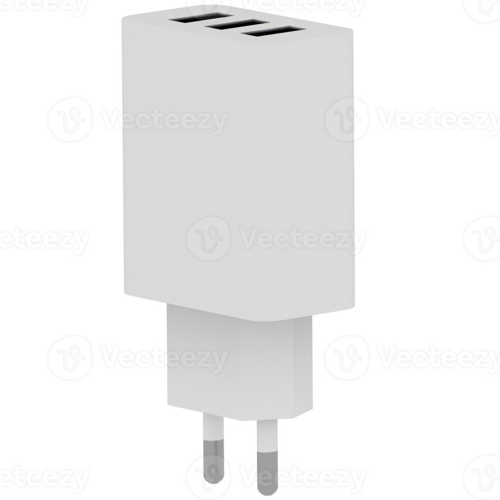 Render usb charger plug adapter with transparent background png