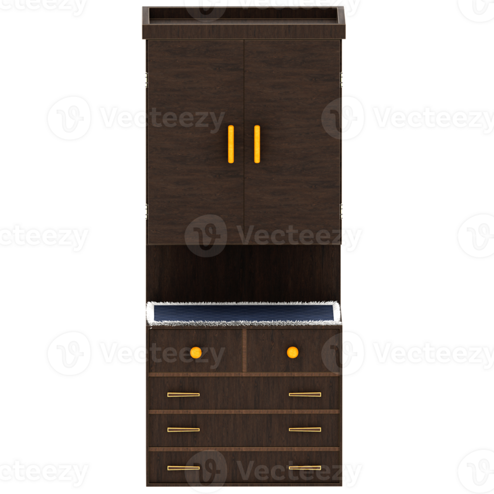 3d render dark wood cabinet with transparent background png