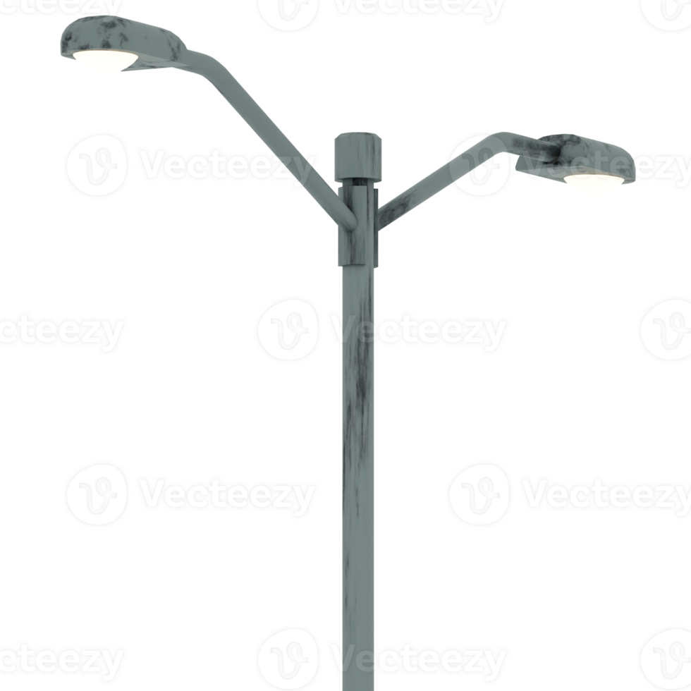 3d render rusty dual street lamp with transparent background png