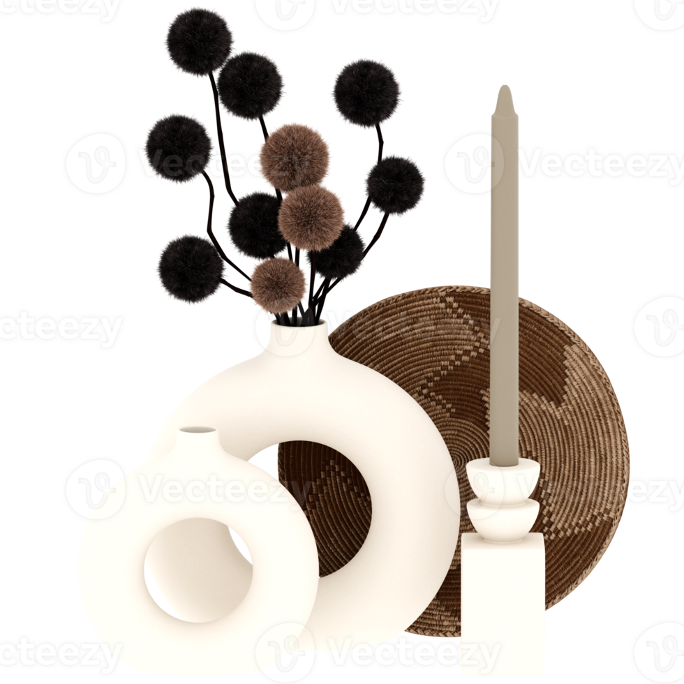3d render candle decor set with transparent background png