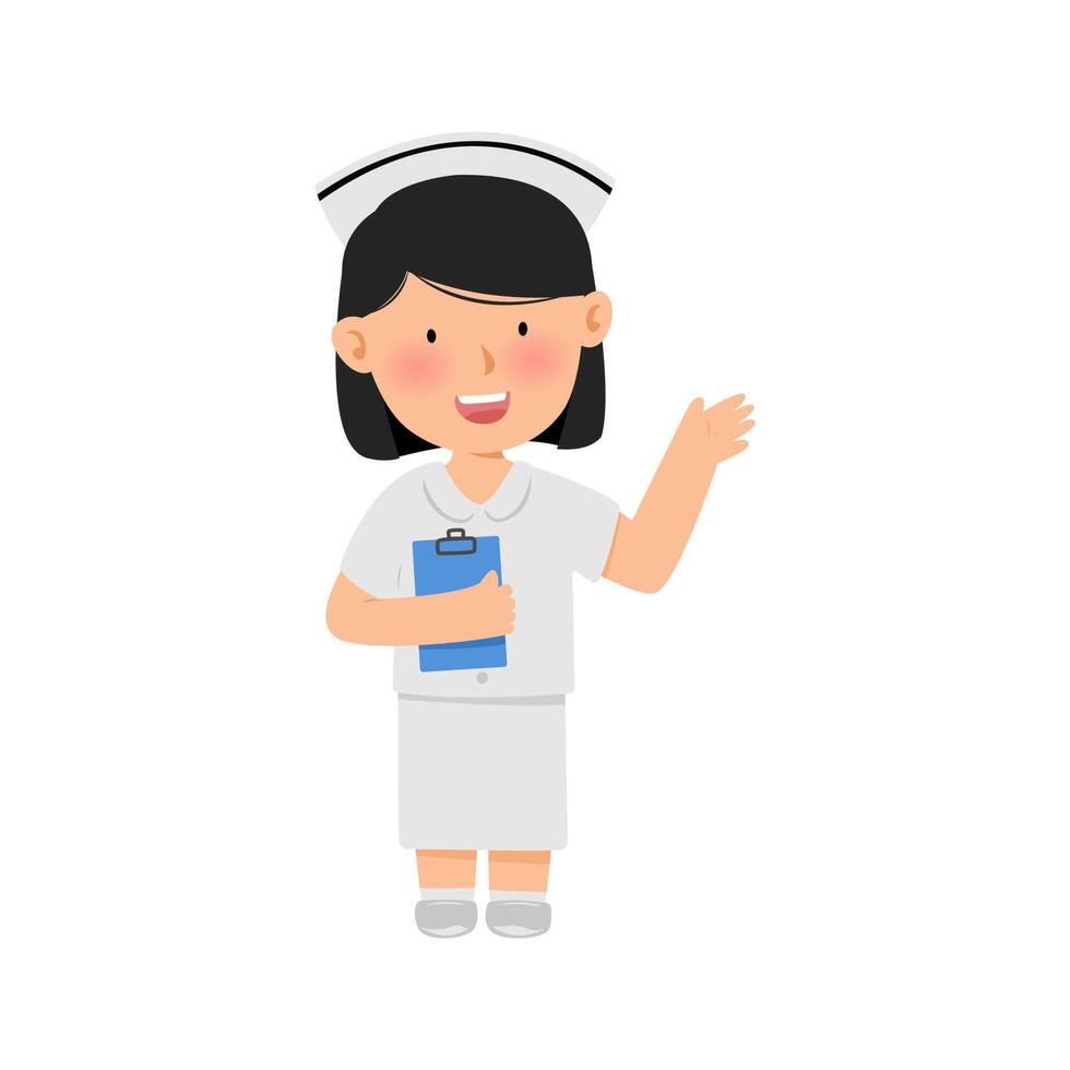 Thai nurse cartoon character. hand point vector