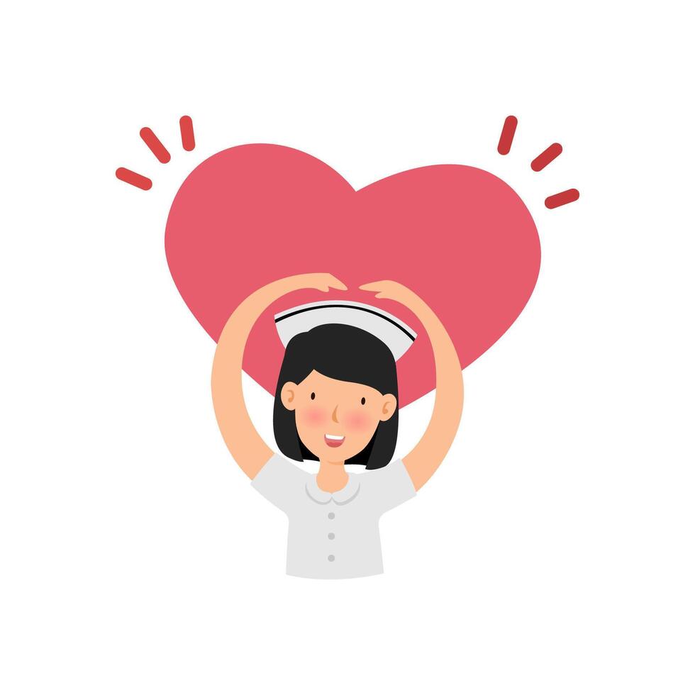 Thai nurse cartoon character. hand heart vector