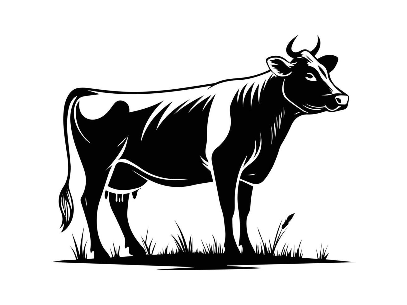Silhouetted Cow Grazing in a Field vector