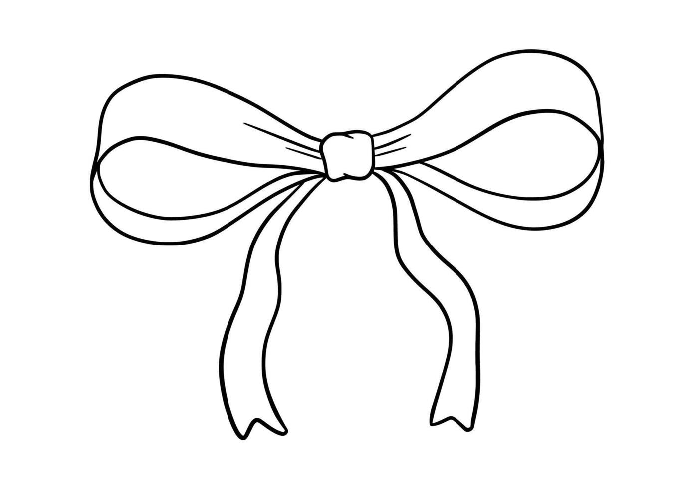Coquette bow line illustration, black line drawing on white, cute ribbon vector