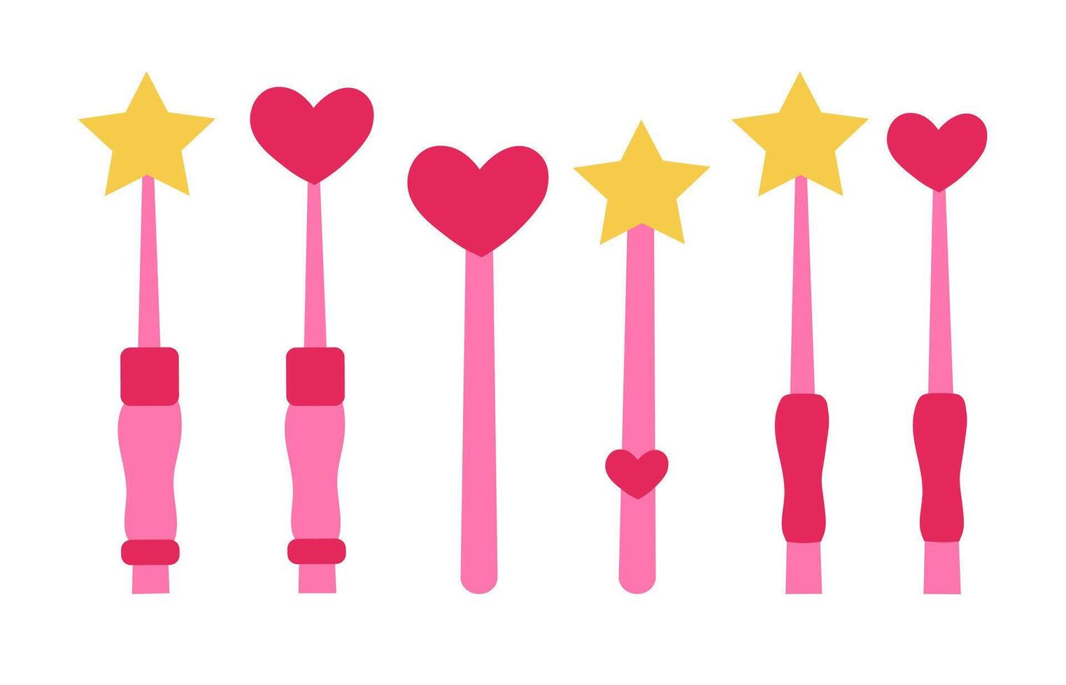 Set of Princess Magic Wands. Pink elements. flat illustration. vector