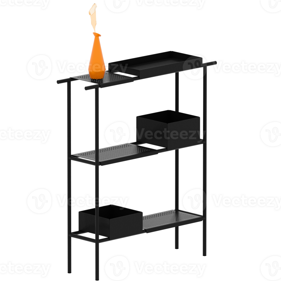 3d render black shelf with transparent background png