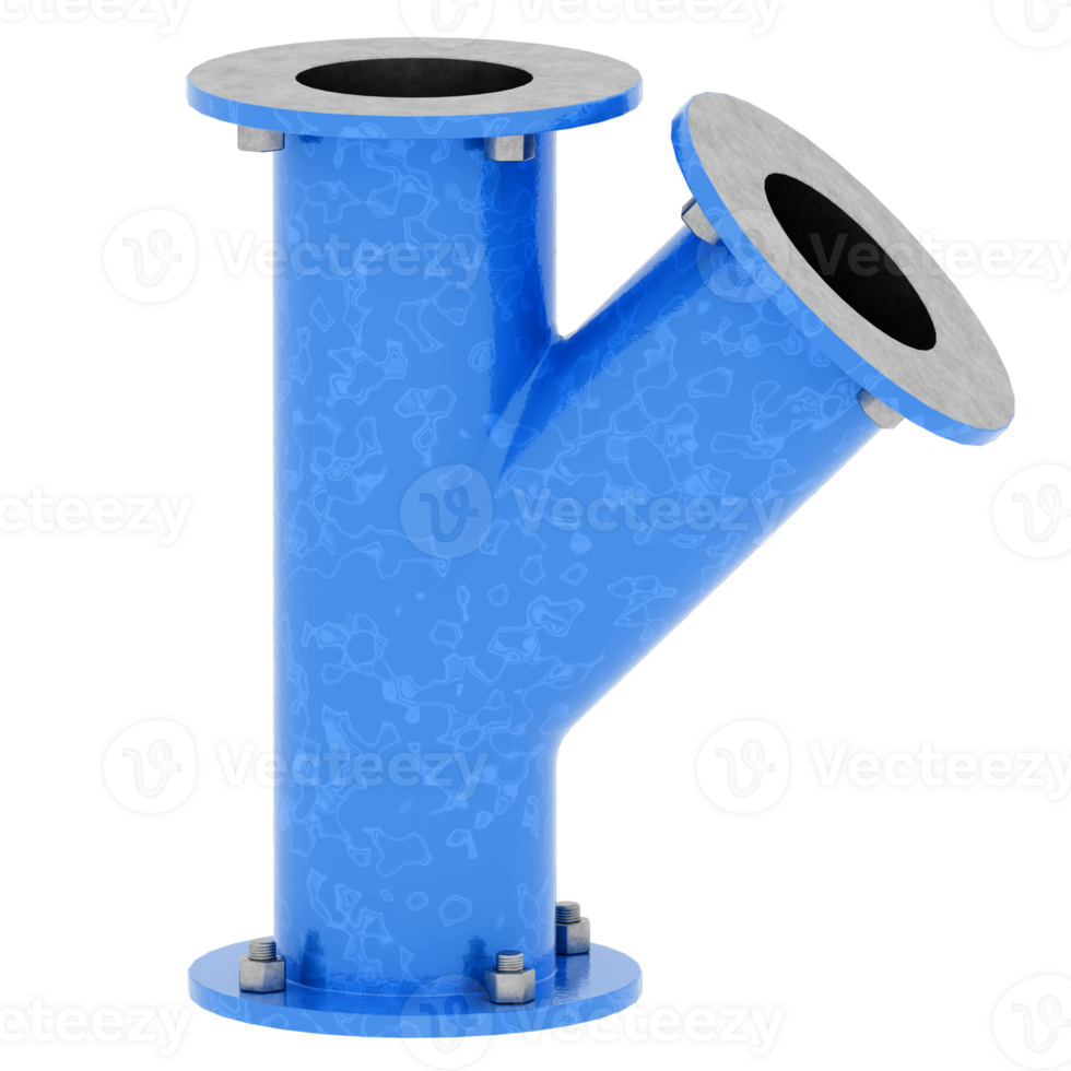 3d render blue pipe connector with transparent background png