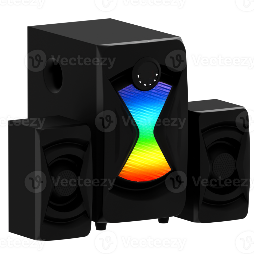 3d render black speaker system with transparent background png