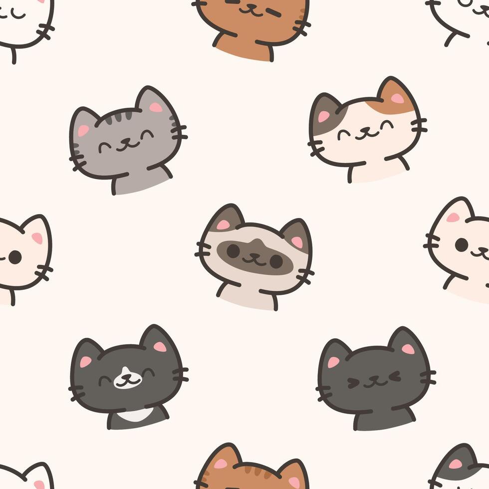 Cute and Adorable Cartoon Doodle Cat Seamless Pattern for Kids vector
