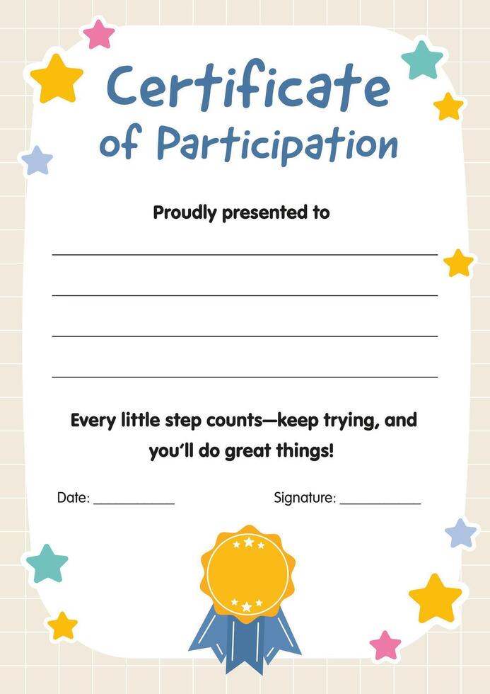 Certificate of participation for kids in competitions, workshops. Certificate of achievement, completion vector