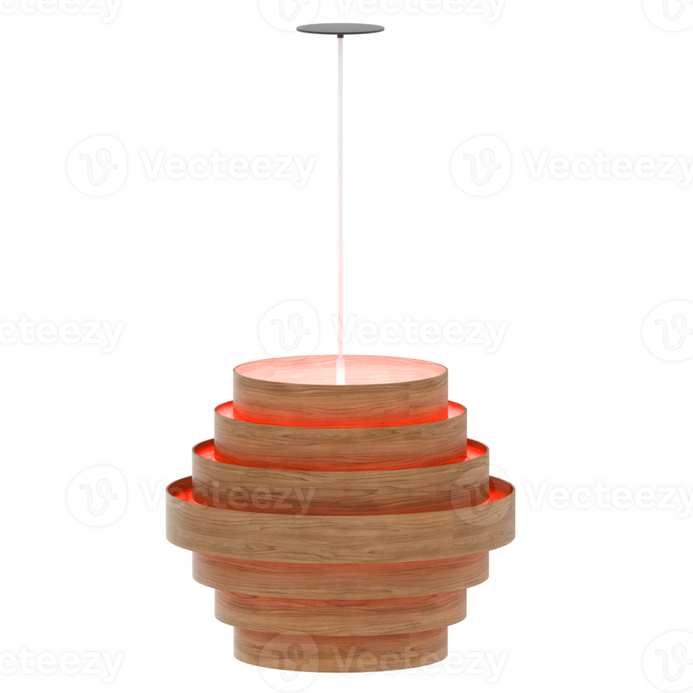 Render wooden pendant lamp with transparent wallpaper png