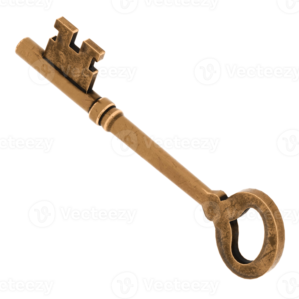 3d render antique key with transparent background png