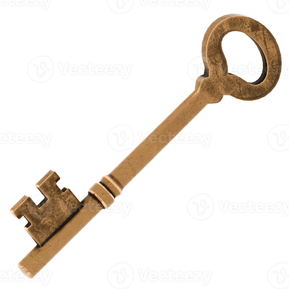 Render antique key with transparent background png