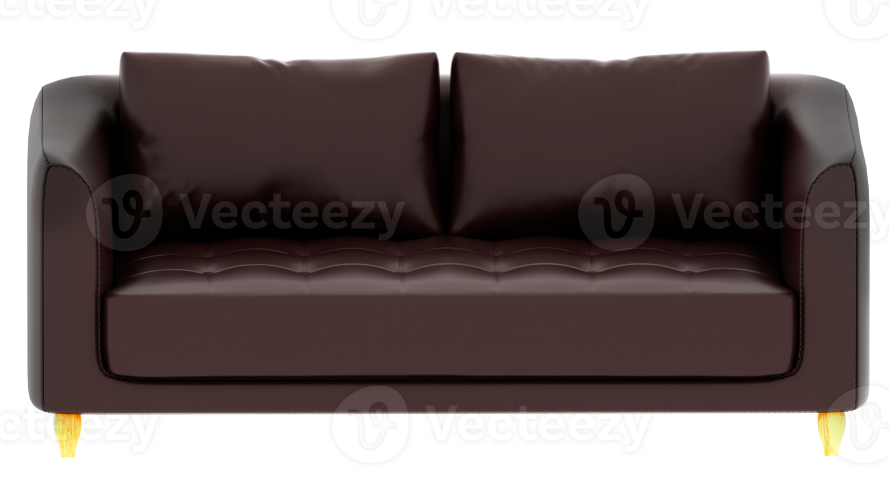 3d render brown leather sofa with transparent background png
