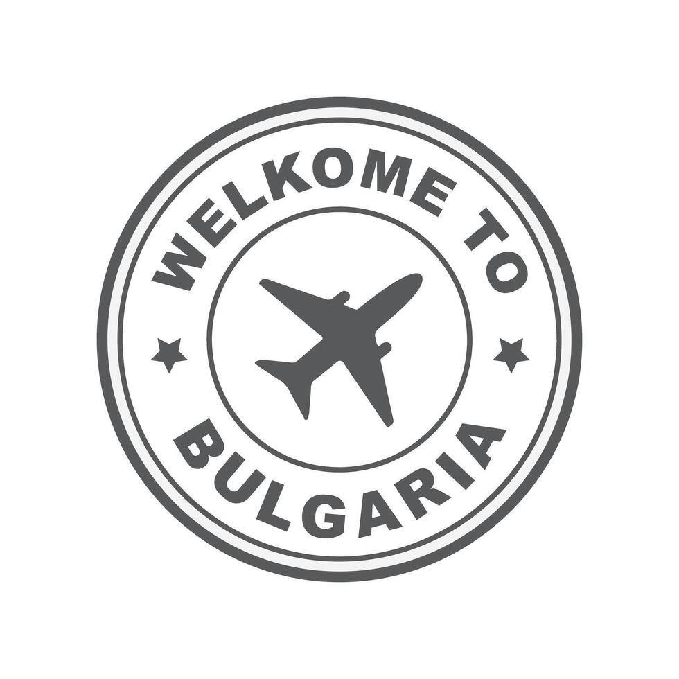 Grunge welcome to Bulgaria with airplane icon round rubber seal stamp on white background. vector