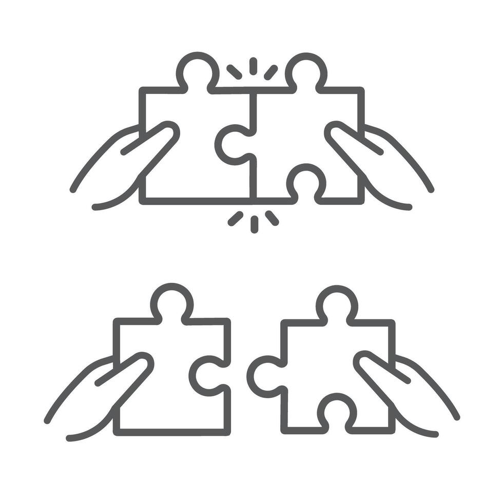 Two hands with a puzzle piece., icon. vector