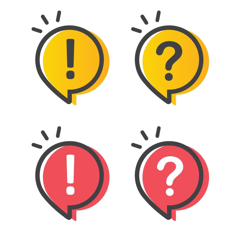Illustration of exclamation and question mark in speech bubble, icon, sticker. vector