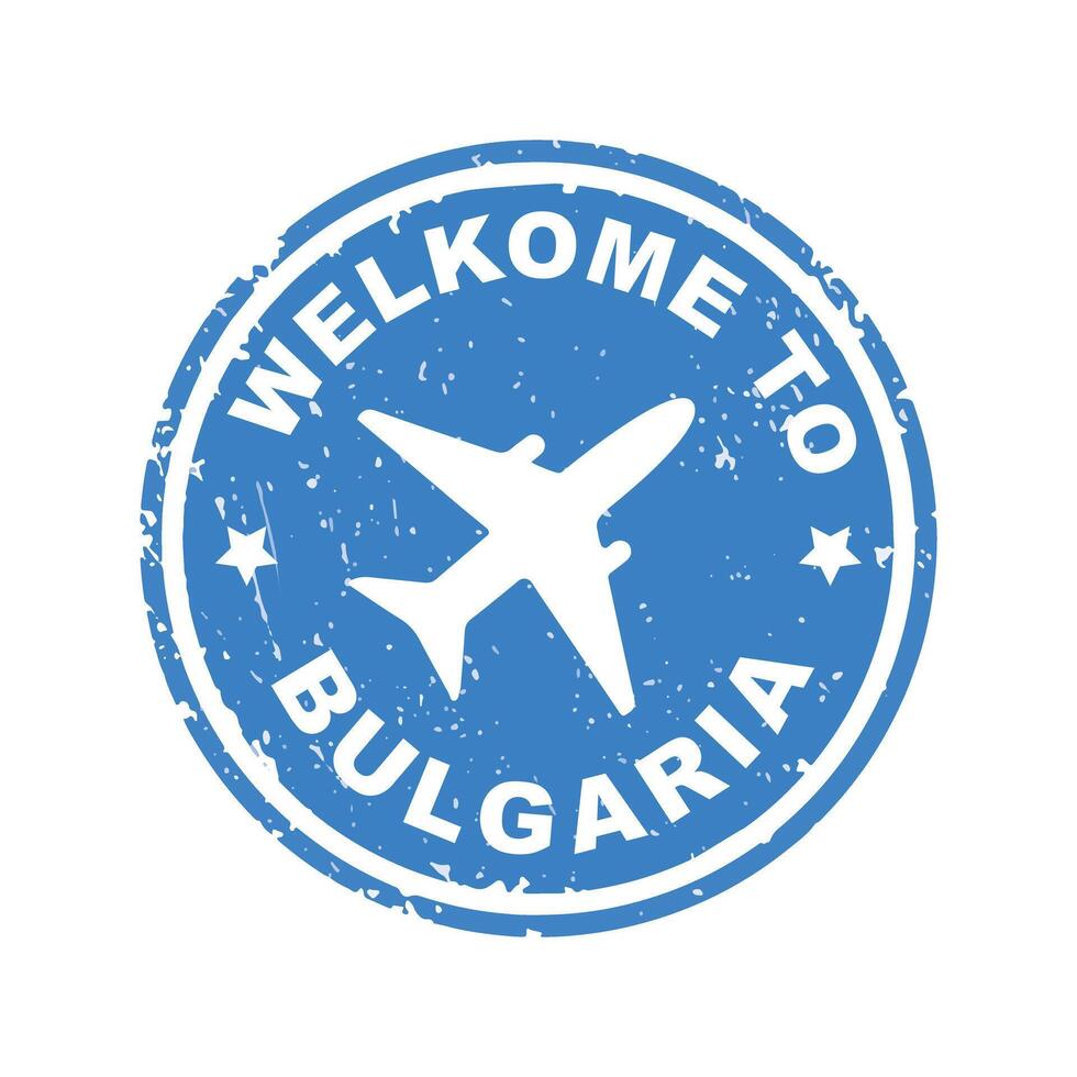Grunge welcome to Bulgaria label with airplane. vector