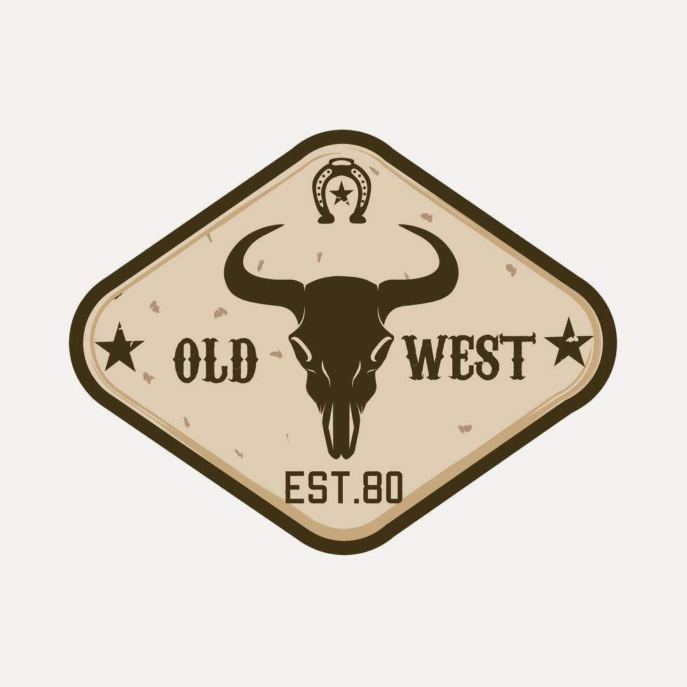 Old Western Bison Skull With Vintage and Retro Style vector