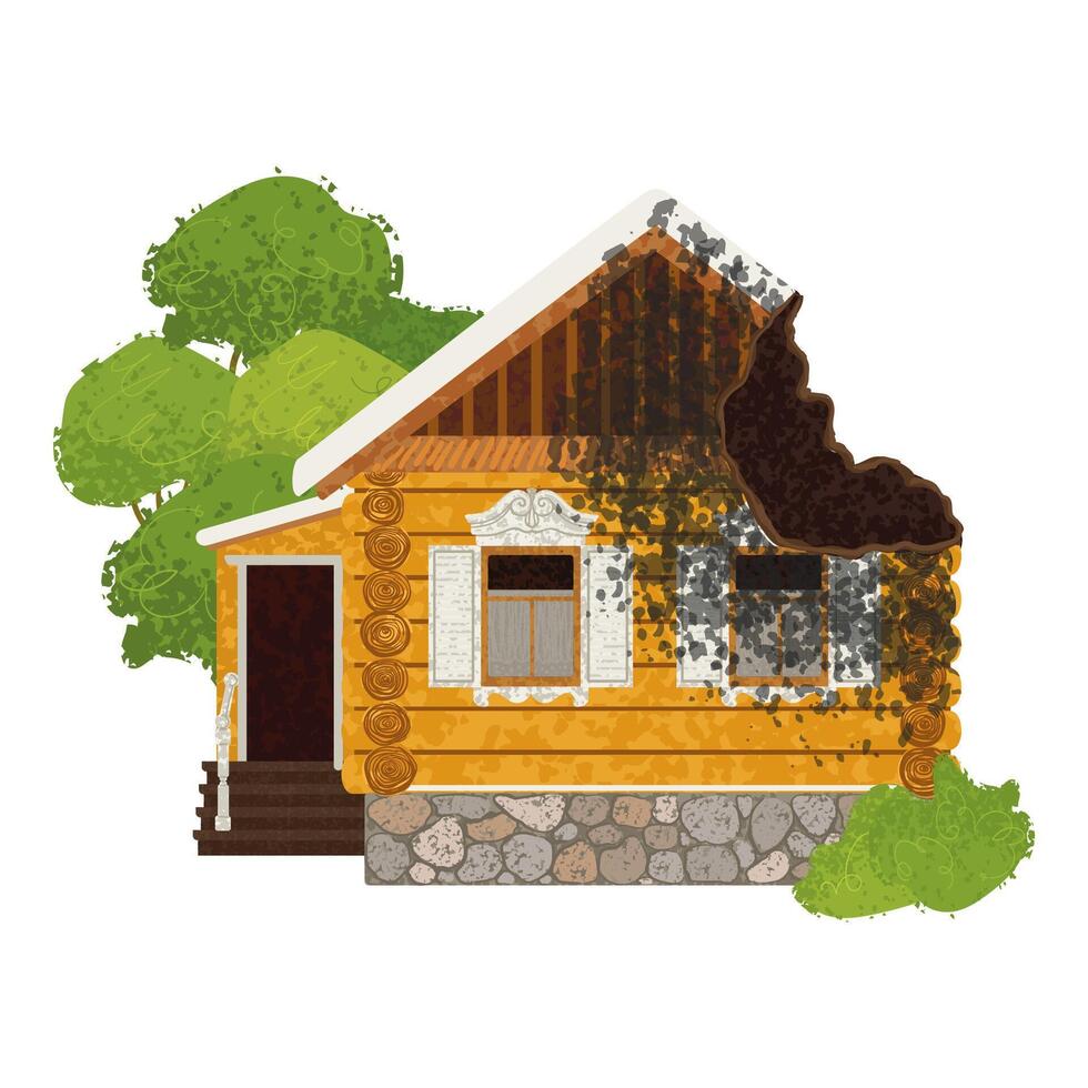 Colorful Illustration of House After the Fire Isolated on White Background vector