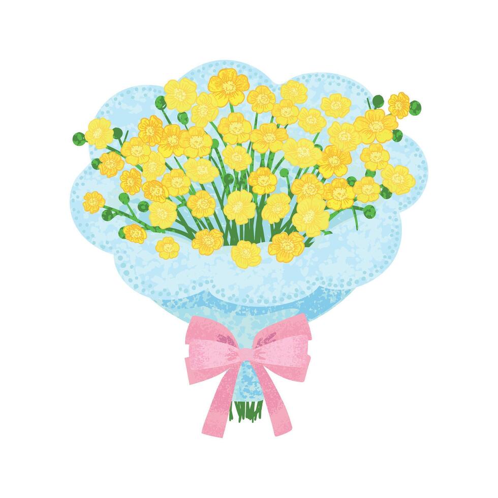 Colorful Illustration of Decorated Bouquet of Yellow Flowers Isolated on White Background vector