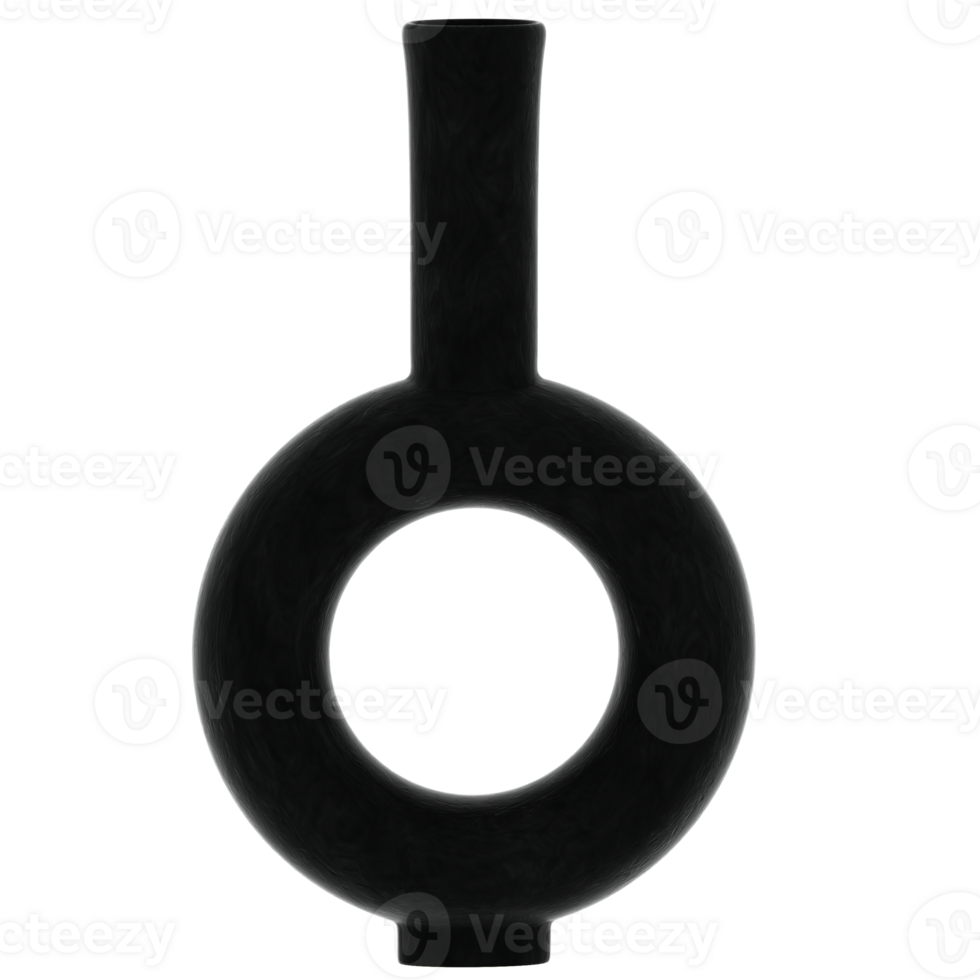 3d render black round vase with transparent background png