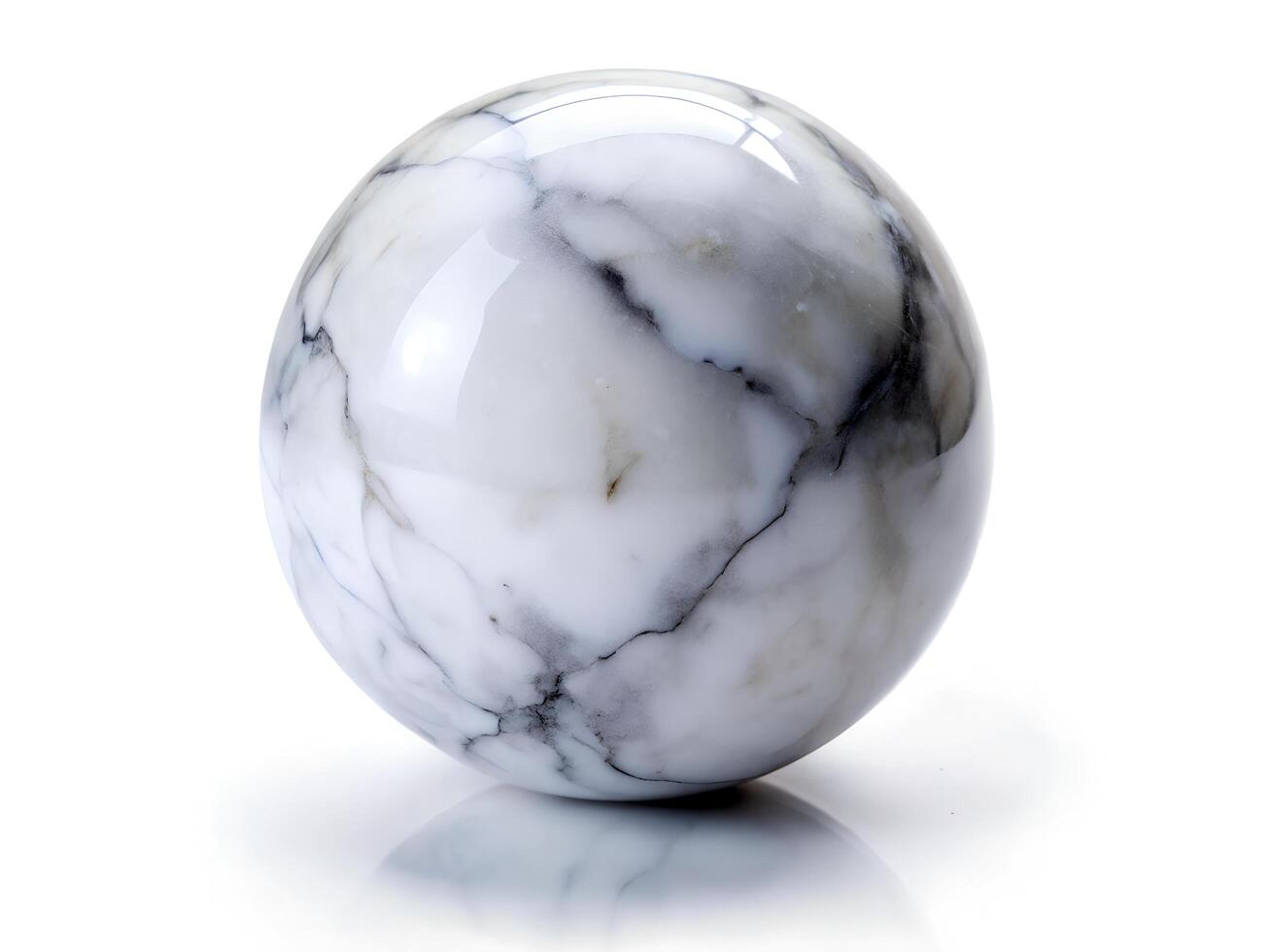 White Marble Sphere with Polished Surface and Elegant Veined Texture on White Background photo