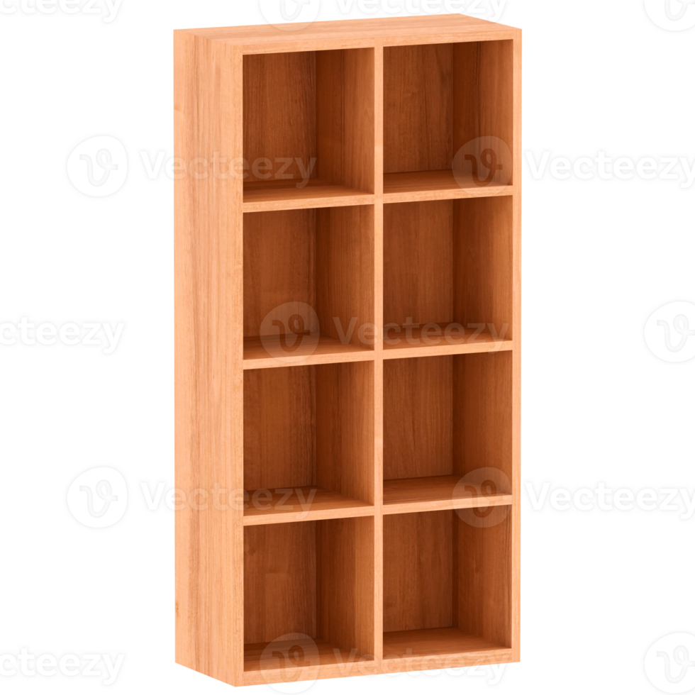 3d render wooden double bookshelf with transparent background png