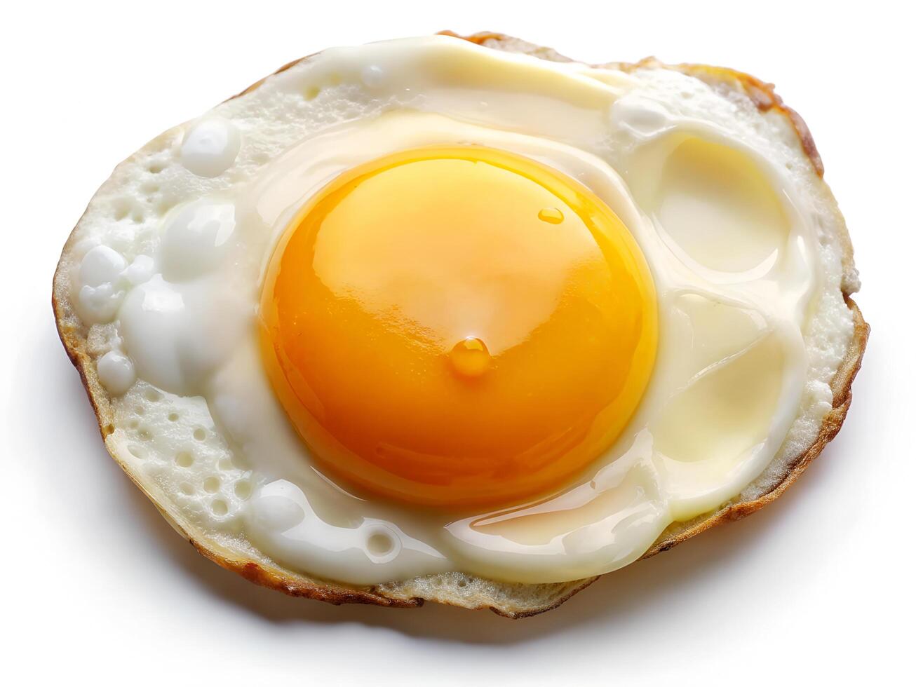 Sunny Side Up Egg with Vibrant Yellow Yolk and Crispy White Edges on White Background photo