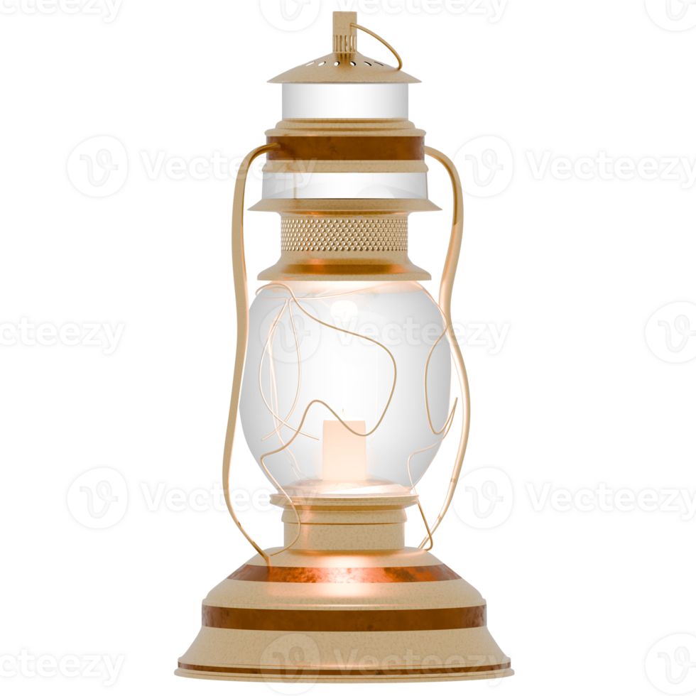 3d render vintage lantern with transparent background png