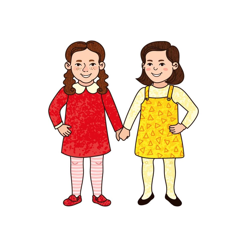 Colorful Illustration of Two Girl Friends Isolated on White Background vector