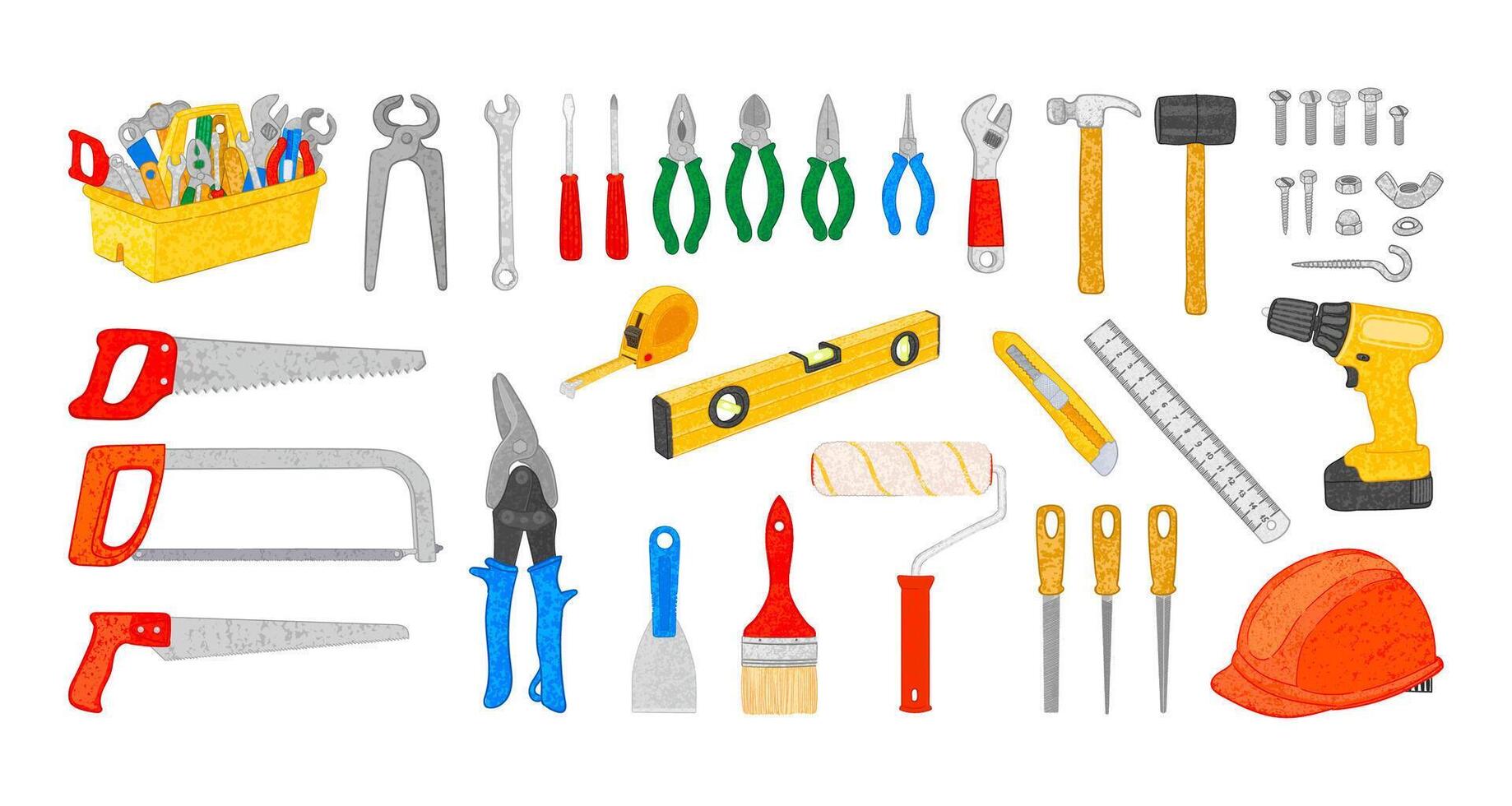 Colorful Illustration Set of Hand Tools for Repair Isolated on White Background vector