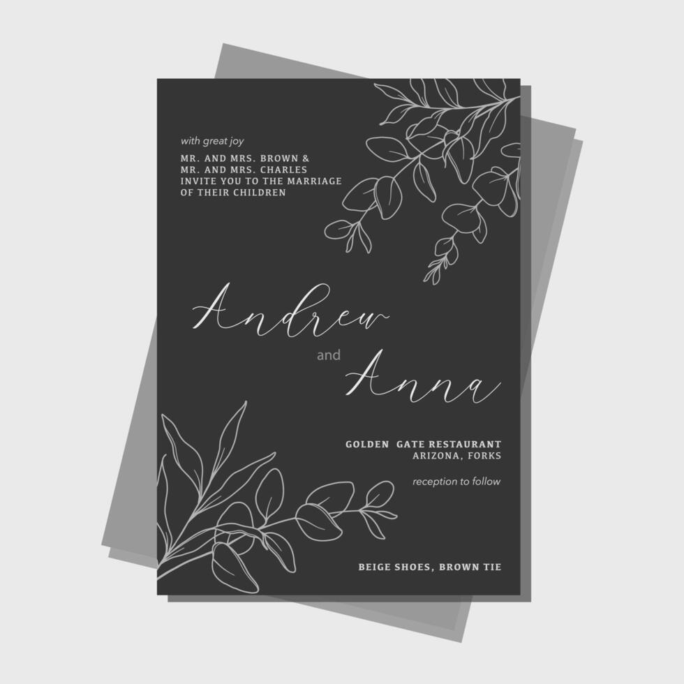 Line Art Eucalyptus Graphics. Eucayptus Wedding Invitation template, Outline Eucalyptus Minimalist Wedding Design, Greenery Wedding invite template vector